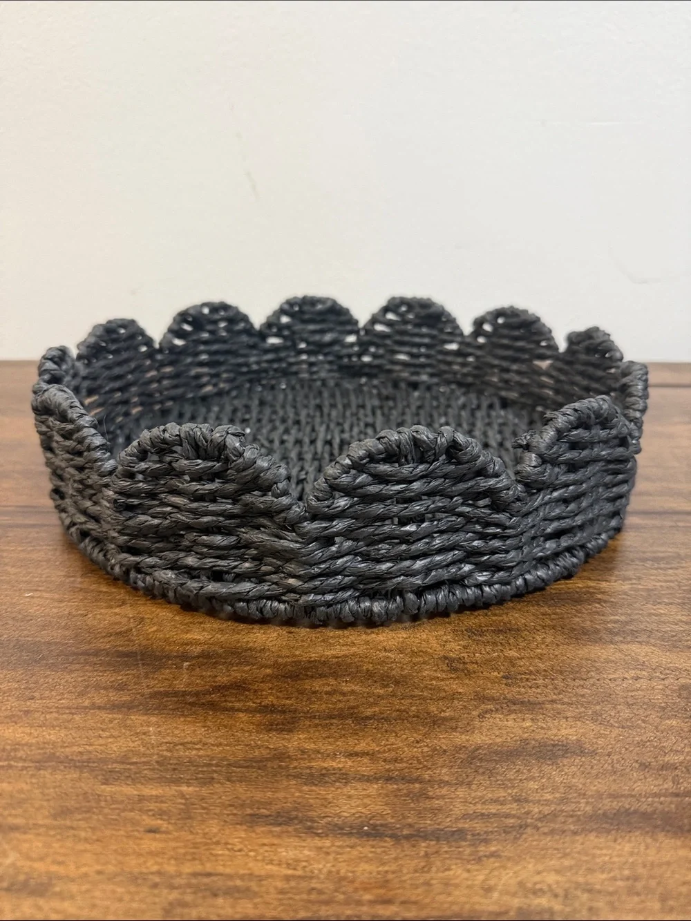 Handwoven Scalloped Edge Decorative Tray in Charcoal